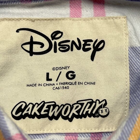 Cakeworthy x Disney Daisy Duck Flannel Shirt Womens Large White Purple Plaid - Picture 10 of 13